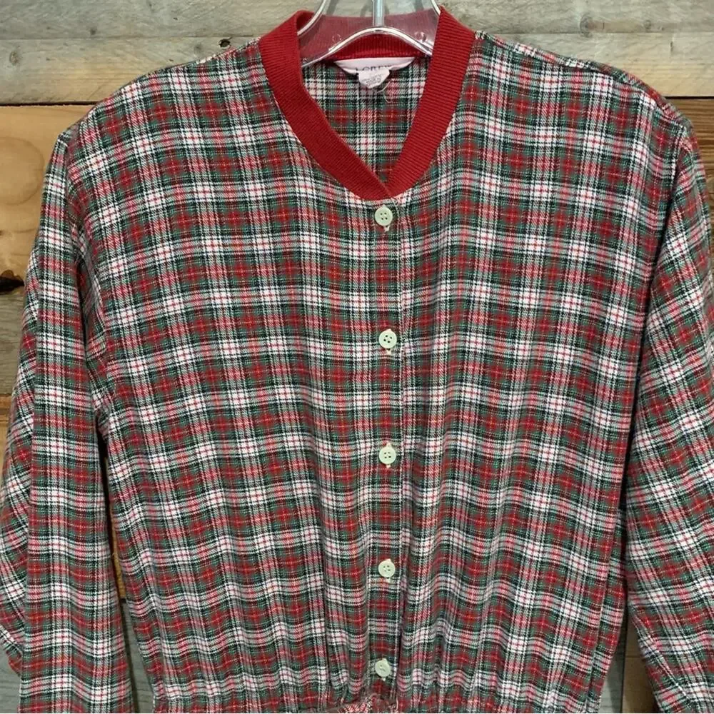 J. Crew Unisex Plaid Pajama One Piece Holiday Sleepwear Red/White/Green Size‎ S